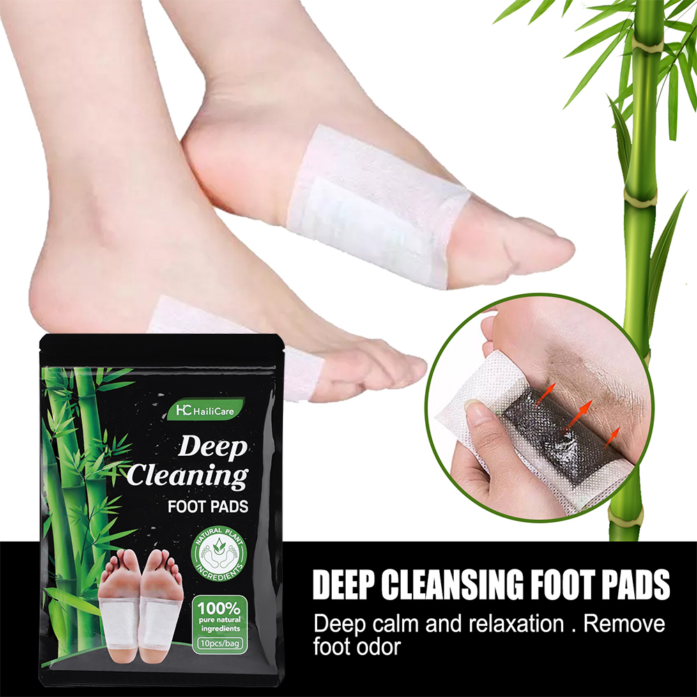 Detox Foot Patch - 10個入り よもぎ竹炭フットパッチ デトックス＆水分除去用、天然ハーブフットパッドで疲労軽減、睡眠改善、足の臭い軽減、代謝促進 – 一晩使用、簡単便利