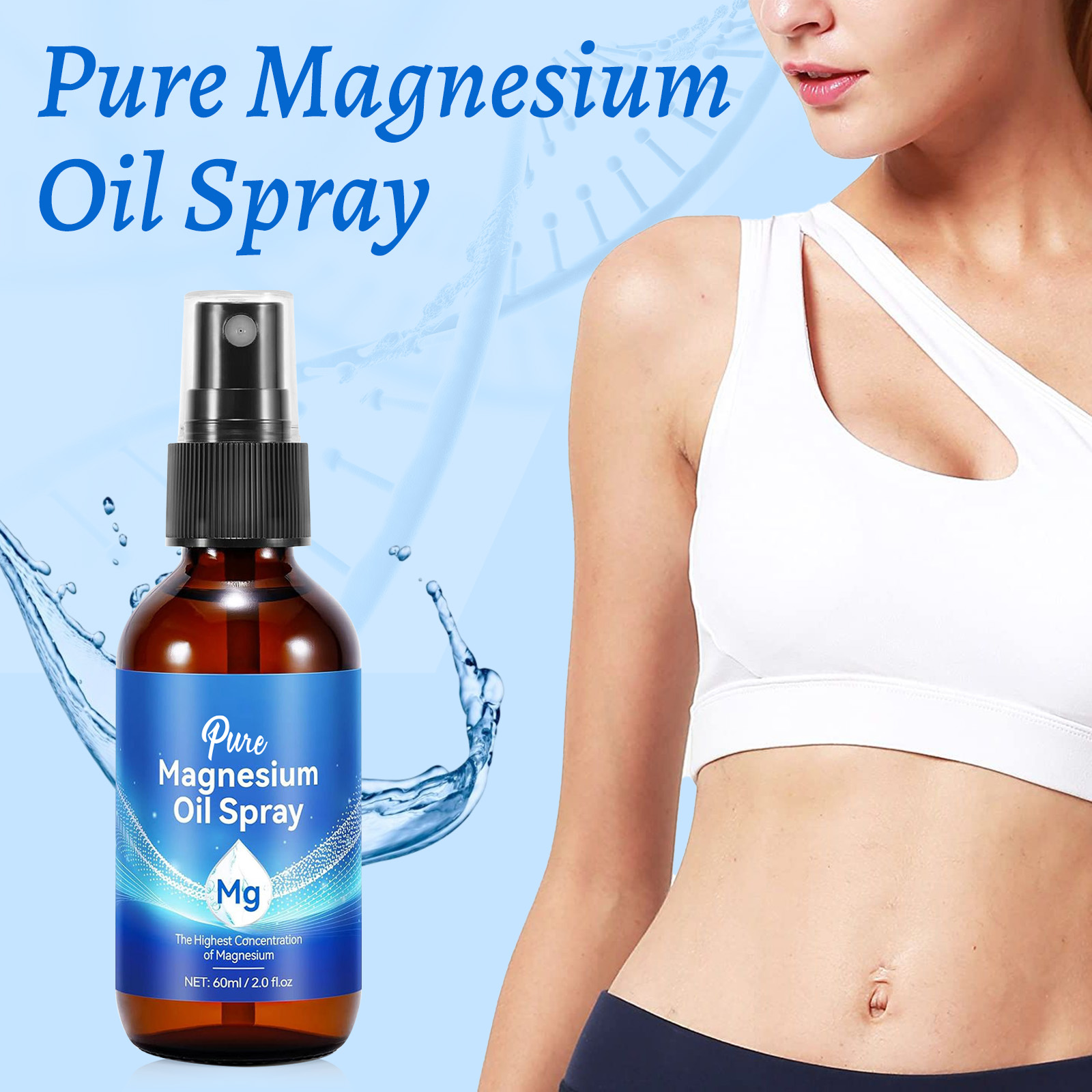 Bath Salts Magnesium - 天然マグネシウムオイル 60ml - 肌と体のケアのための最高濃度10%のミネラル配合。 速吸収性の塩化物配合スプレー。