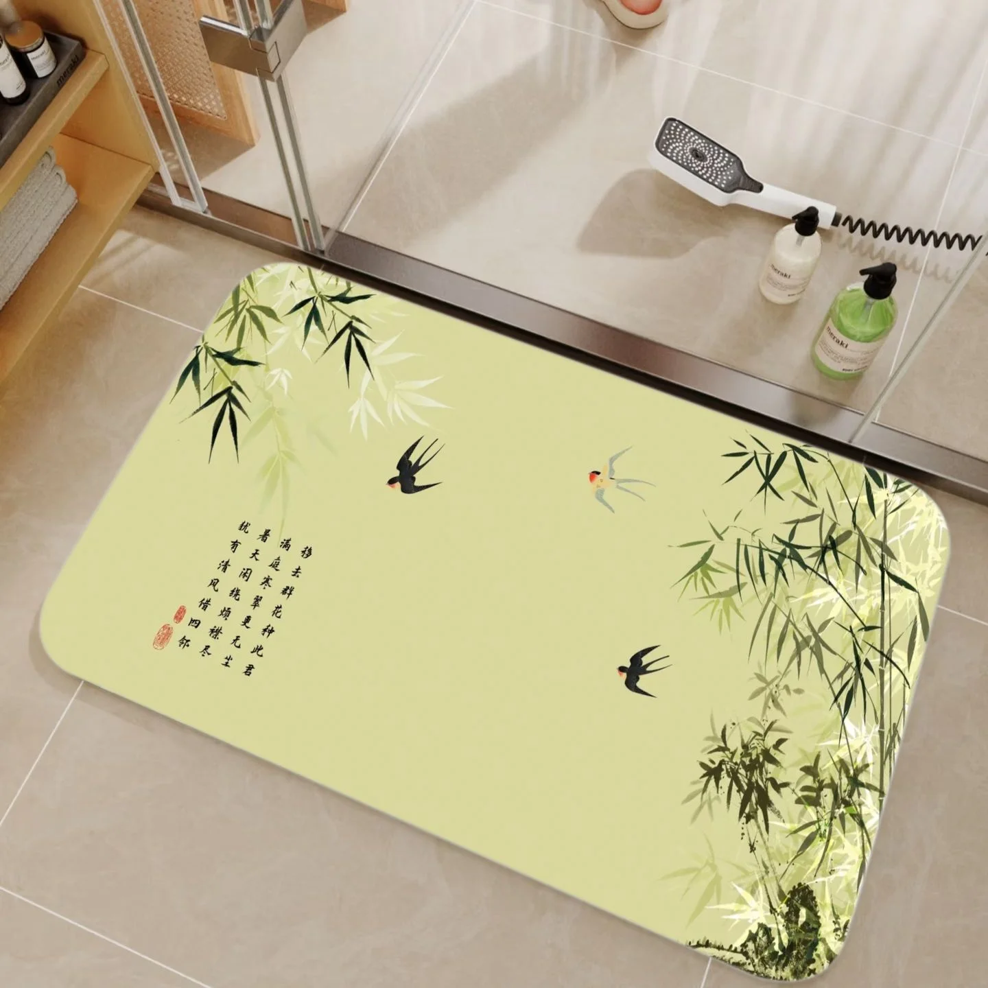VIKAMA 竹と中国書道をモチーフにした珪藻土製シャワーマ - Bamboo Bath Mat のレビューと価格